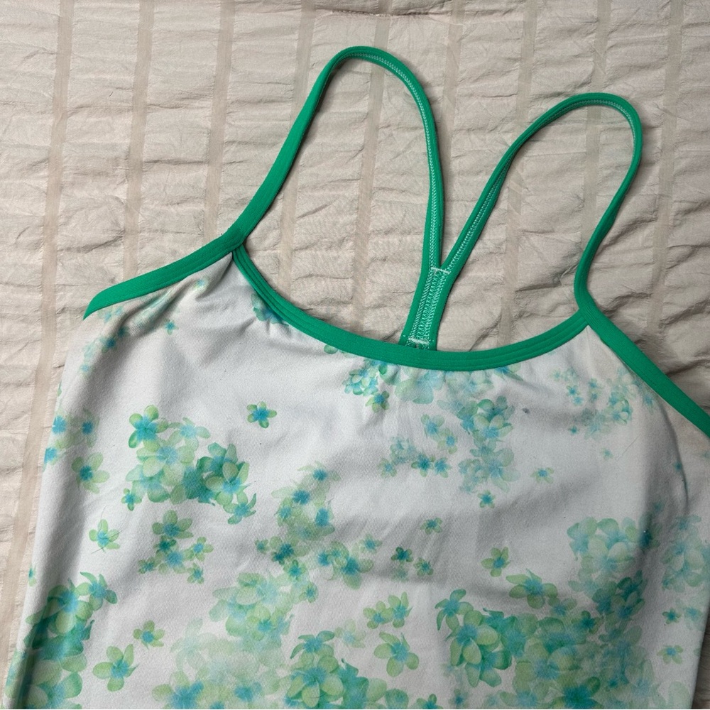 Lululemon Floral Green & White Power Y Tank Top | Size 6
